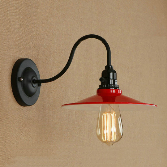 Vintage Flared Gooseneck Wall Light In Red For Dining Room