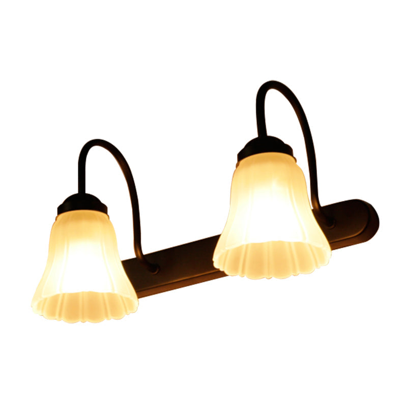 Industrial Frosted Glass Wall Sconce With Flared Black Design And 2-Light Fixture