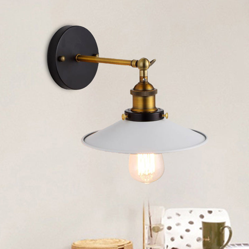 Adjustable Industrial Sconce Light With Metallic White Saucer Shade For Corridor