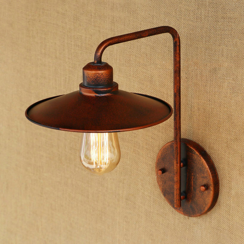 Vintage Rustic Iron Flared Wall Lamp With Angle Arm - Black/White 1 Bulb Ideal For Living Room