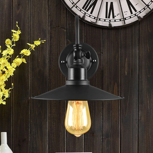 Black Flared Sconce Lighting With Gooseneck Arm - Loft Style Metal Wall Light For Dining Room (1