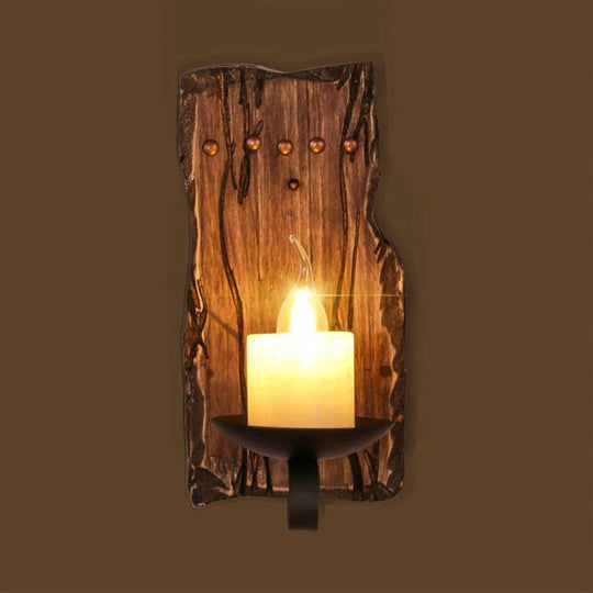Coastal Marble Cylinder Coffee Shop Wall Light Fixture - 1 Brown Sconce Lamp With Wooden Base