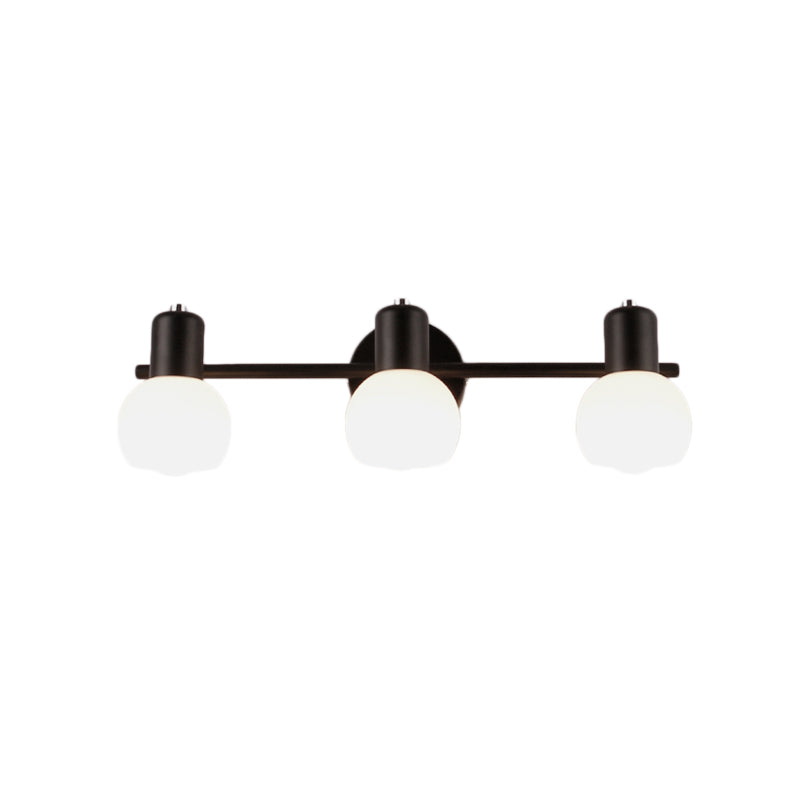 Modern Black/White 3-Bulb Wall Sconce With Opal Glass Bubble Shade For Bathroom Lighting