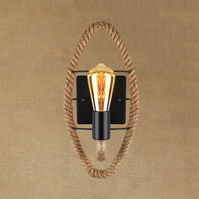 Nautical Style Rope Wall Sconce Lighting - Black Finish Round/Oval Shape 1 Light