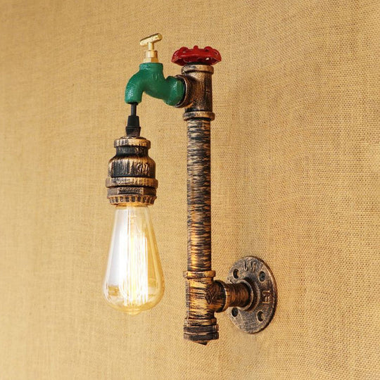 Vintage Water Tap Wall Sconce Light - Antique Brass Finish For Corridor Lighting