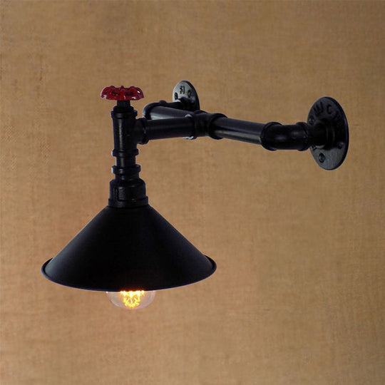 Vintage Industrial Black Conic Shade Wall Mount Light With Plumbing Pipe - Dining Room Lighting