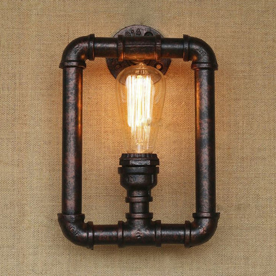 Antique Iron Wall Mounted Lamp - Stylish Black/Rust Rectangular Pipe Sconce Light For Bedroom