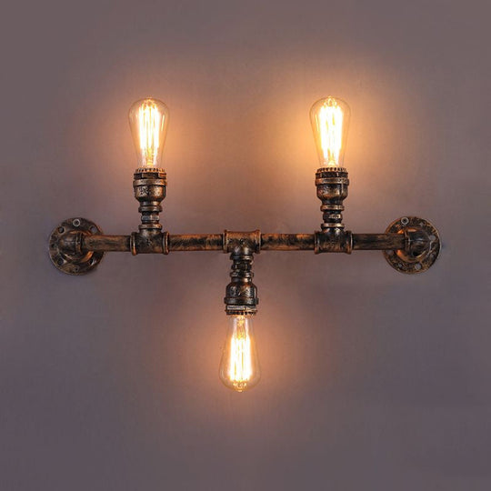 Vintage Pipe Design Metal Wall Sconce - 3 Bulb Living Room Light In Bronze