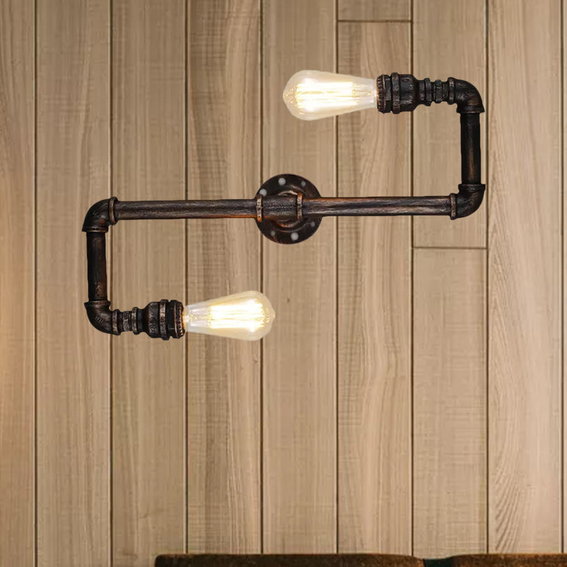 Rustic Metal Wall Sconce Lighting With Tubing And Antique Bronze Finish - 2/3 Heads For Living Room