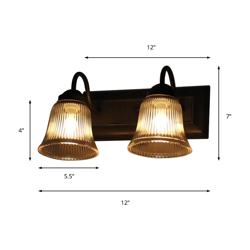 Industrial Wall Mounted Lamp With Clear Textured Glass Single Bulb Bedroom Sconce Light In Black