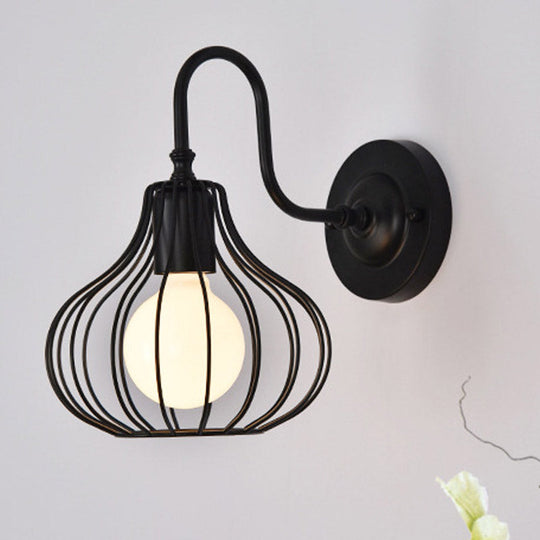 Loft Style Black/White Metallic Mini Wall Lighting With Gooseneck Arm For Bedroom - 1 Light Onion