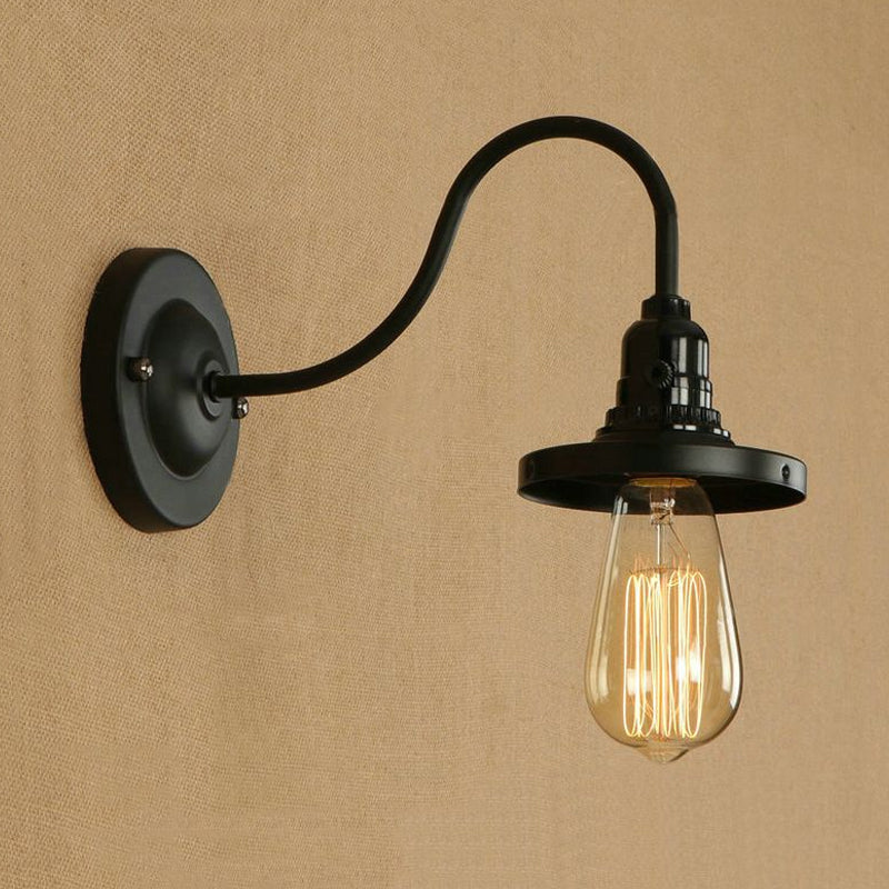Farmhouse Gooseneck Arm Dining Room Wall Sconce - Black Finish Lighting With Bare Bulb