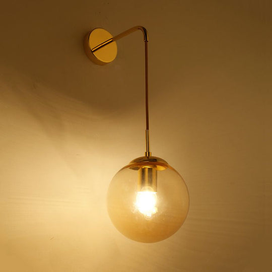 Industrial Amber Glass Wall Lamp - 1 Light Globe Sconce Fixture In Black/Brass For Living Room