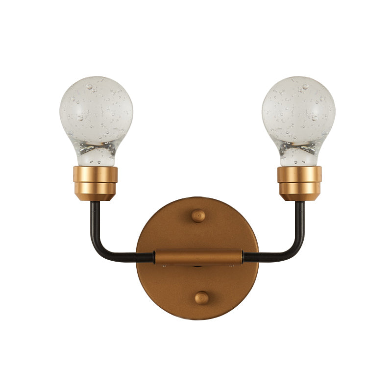 Modern Crystal 2-Light Brass Wall Light - Bulb Shaped Sconce Lamp For Bedroom & Living Room