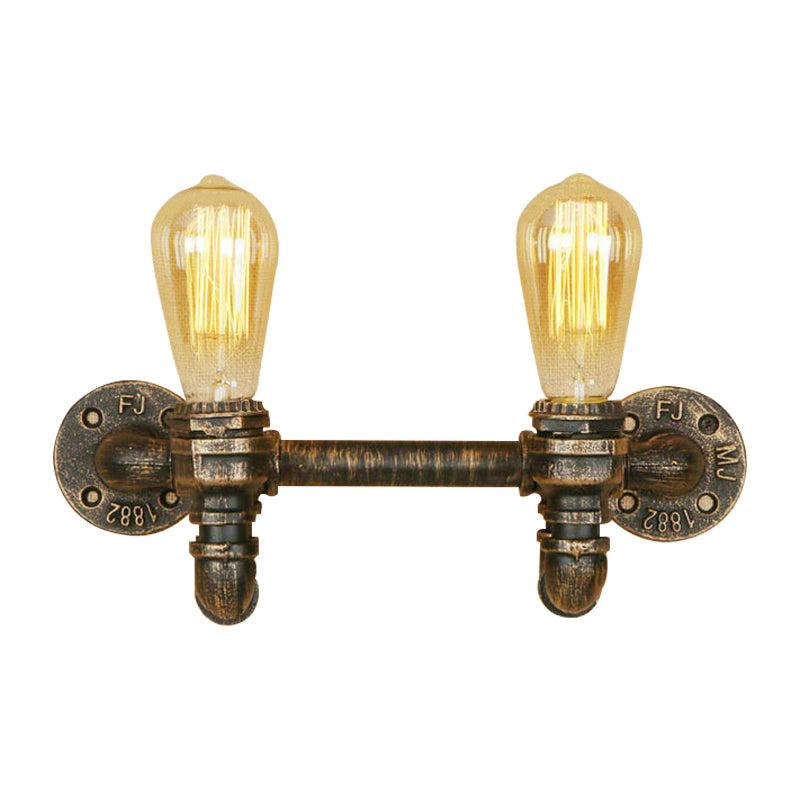 Industrial Aged Brass 2-Light Wall Sconce With Rustic Wrought Iron Design - Exposed Mount