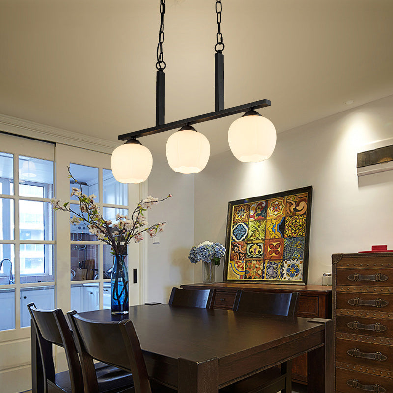 Industrial Pendant Lighting With Opal Glass Globe Shade - Black 3-Light Perfect For Dining Rooms