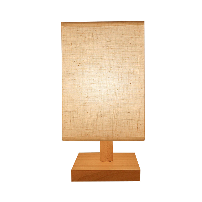 Country Style White Fabric Table Lamp With Wooden Base - Rectangular Shape Bedroom Lighting