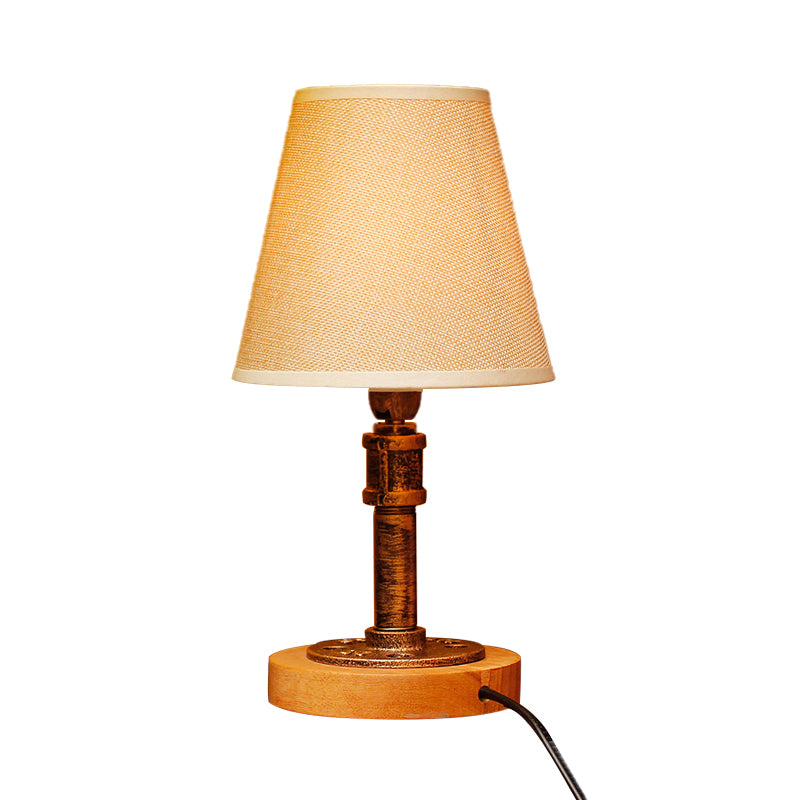 Rustic Industrial Cone Table Light - Dimmable Fabric And Iron Standing Lamp With 1 Head For Bedside