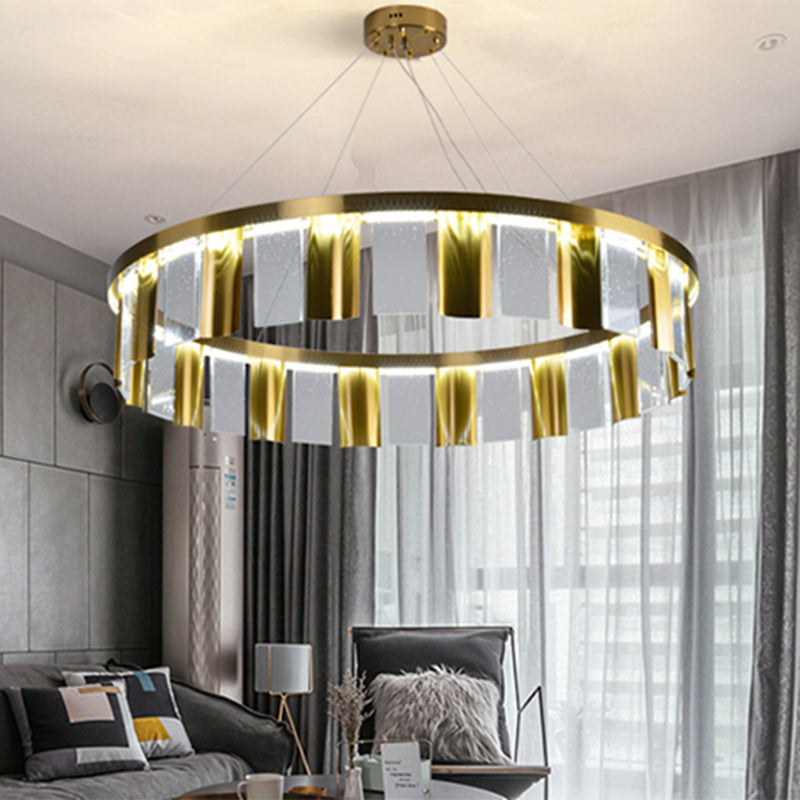 Contemporary Crystal LED Pendant Light - Round Drawing Room Ceiling Chandelier (Gold)