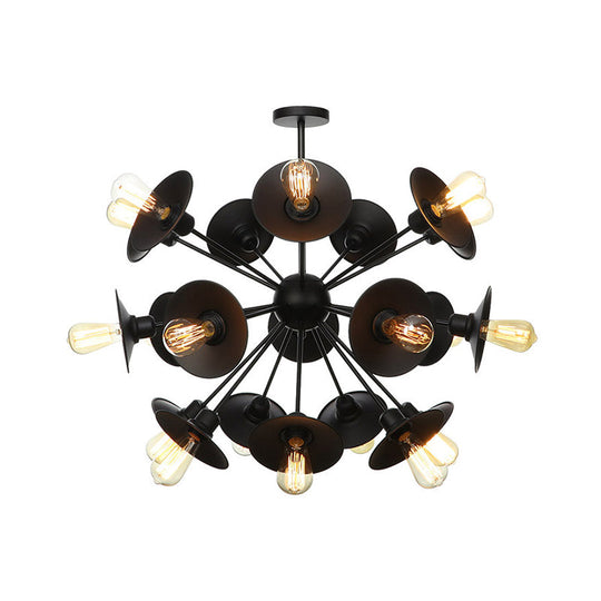 Modern Black Flare Shade Chandelier with Sputnik Design - 9/12/15 Light Fixture for Living Room Ceiling