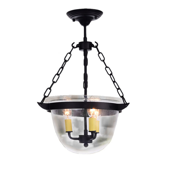 Industrial Clear Glass Pendant Chandelier With Chain - 3-Light Black Hanging Fixture