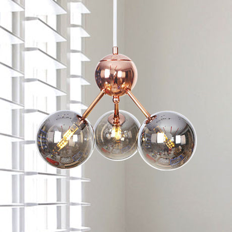 Vintage Copper Ceiling Chandelier With Glass Orb Shades - 3/9/12 Lights Branch Design Sizes