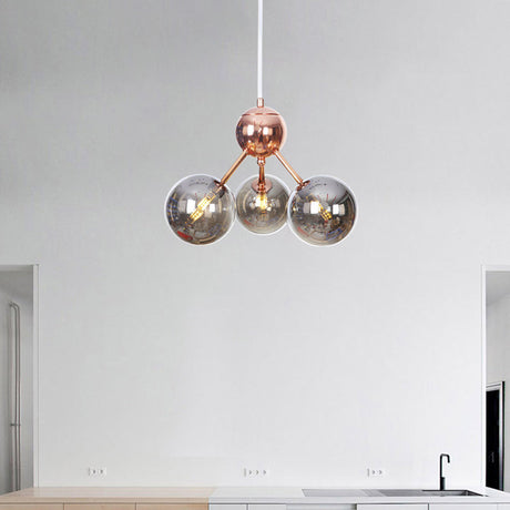 Vintage Copper Ceiling Chandelier With Glass Orb Shades - 3/9/12 Lights Branch Design Sizes
