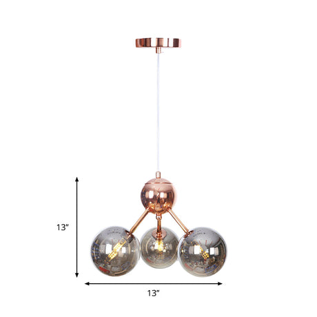 Vintage Copper Ceiling Chandelier With Glass Orb Shades - 3/9/12 Lights Branch Design Sizes
