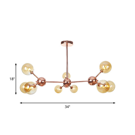 Vintage Copper Ceiling Chandelier With Glass Orb Shades - 3/9/12 Lights Branch Design Sizes