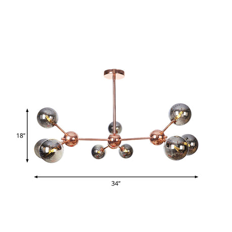 Vintage Copper Ceiling Chandelier With Glass Orb Shades - 3/9/12 Lights Branch Design Sizes