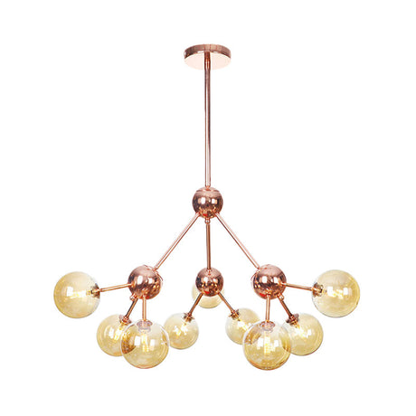 Vintage Copper Ceiling Chandelier With Glass Orb Shades - 3/9/12 Lights Branch Design Sizes