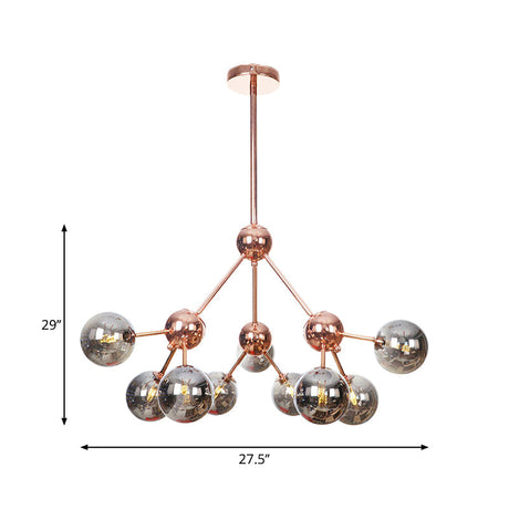 Vintage Copper Ceiling Chandelier With Glass Orb Shades - 3/9/12 Lights Branch Design Sizes