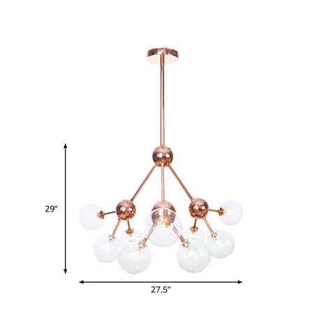 Vintage Copper Ceiling Chandelier With Glass Orb Shades - 3/9/12 Lights Branch Design Sizes