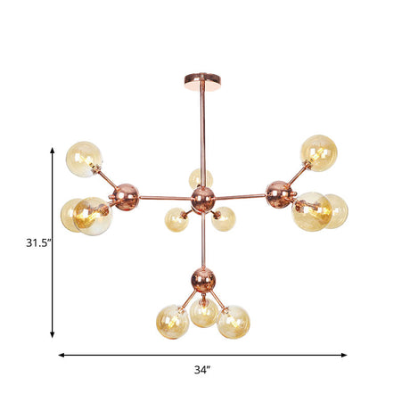 Vintage Copper Ceiling Chandelier With Glass Orb Shades - 3/9/12 Lights Branch Design Sizes