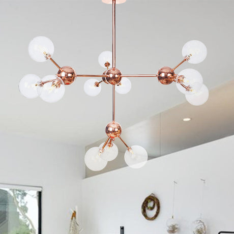 Vintage Copper Ceiling Chandelier With Glass Orb Shades - 3/9/12 Lights Branch Design Sizes