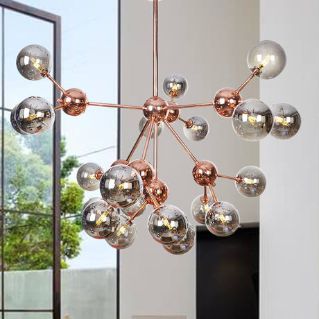 Vintage Copper Ceiling Chandelier With Glass Orb Shades - 3/9/12 Lights Branch Design Sizes