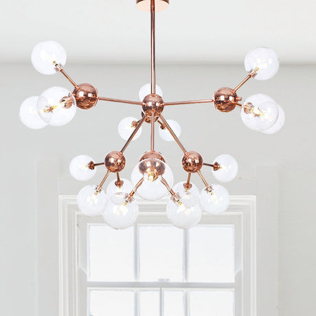 Vintage Copper Ceiling Chandelier With Glass Orb Shades - 3/9/12 Lights Branch Design Sizes