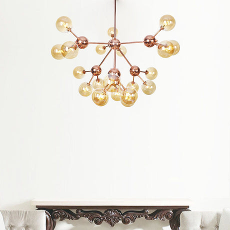 Vintage Copper Ceiling Chandelier With Glass Orb Shades - 3/9/12 Lights Branch Design Sizes