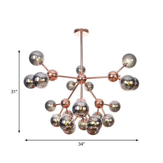 Vintage Copper Ceiling Chandelier With Glass Orb Shades - 3/9/12 Lights Branch Design Sizes