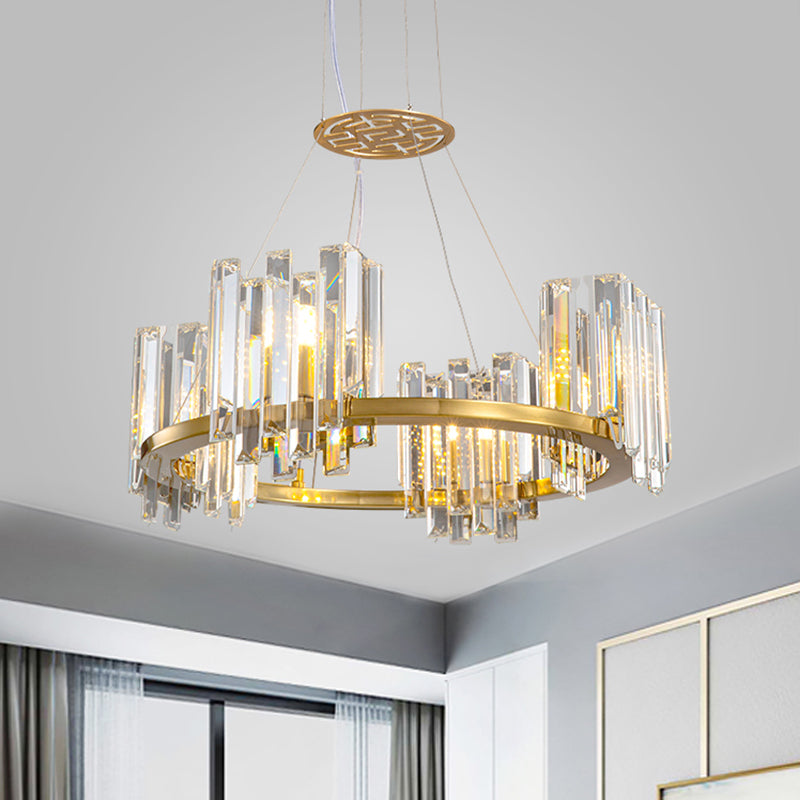Modern Gold Crystal Annular Chandelier With Cubic Shade - 4/6 Bulbs Ceiling Lamp 4 / Clear
