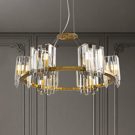 Modern Gold Crystal Annular Chandelier With Cubic Shade - 4/6 Bulbs Ceiling Lamp 6 / Clear