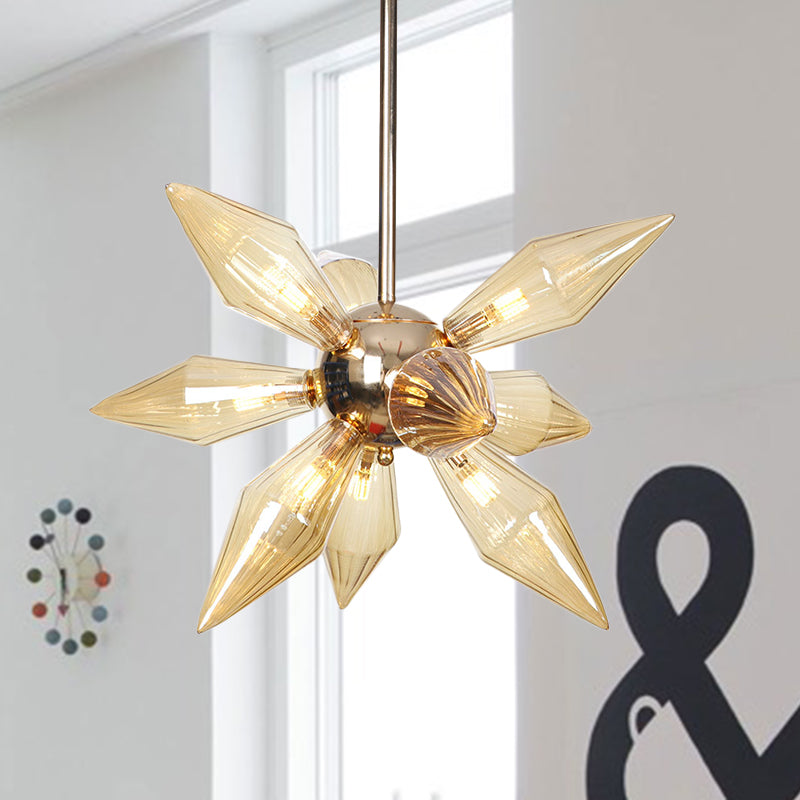 Diamond Clear/Amber Glass Chandelier - Industrial Kitchen Pendant Lighting Fixture (9/12/15 Heads) in Chrome/Gold