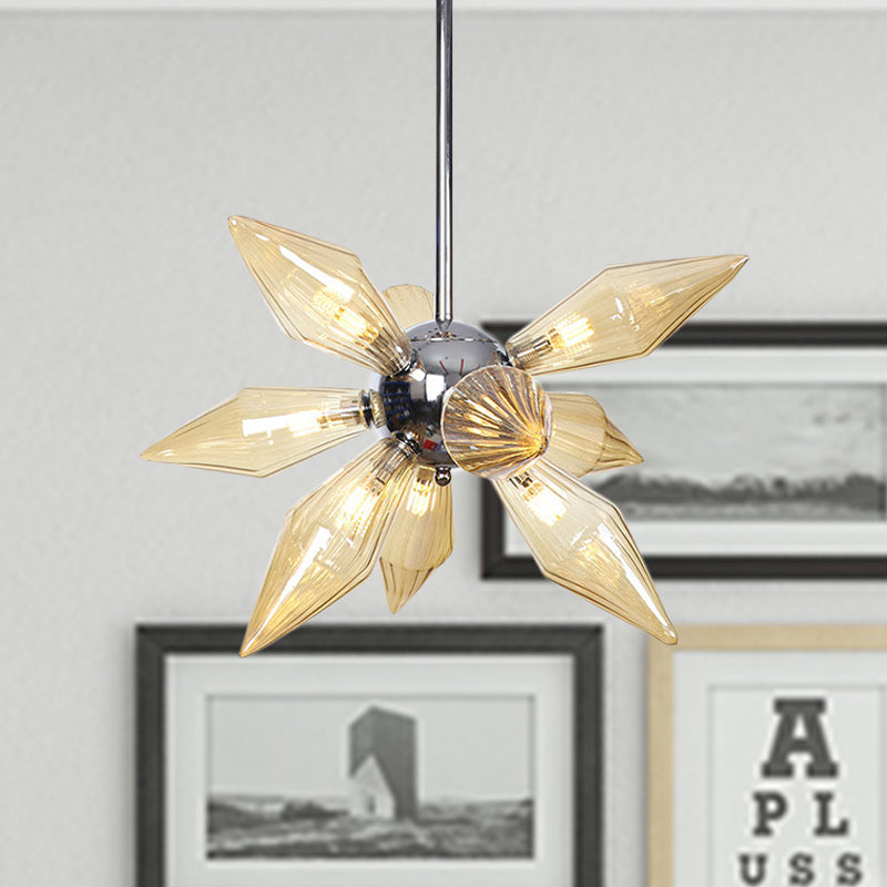 Diamond Clear/Amber Glass Chandelier - Industrial Kitchen Pendant Lighting Fixture (9/12/15 Heads) in Chrome/Gold