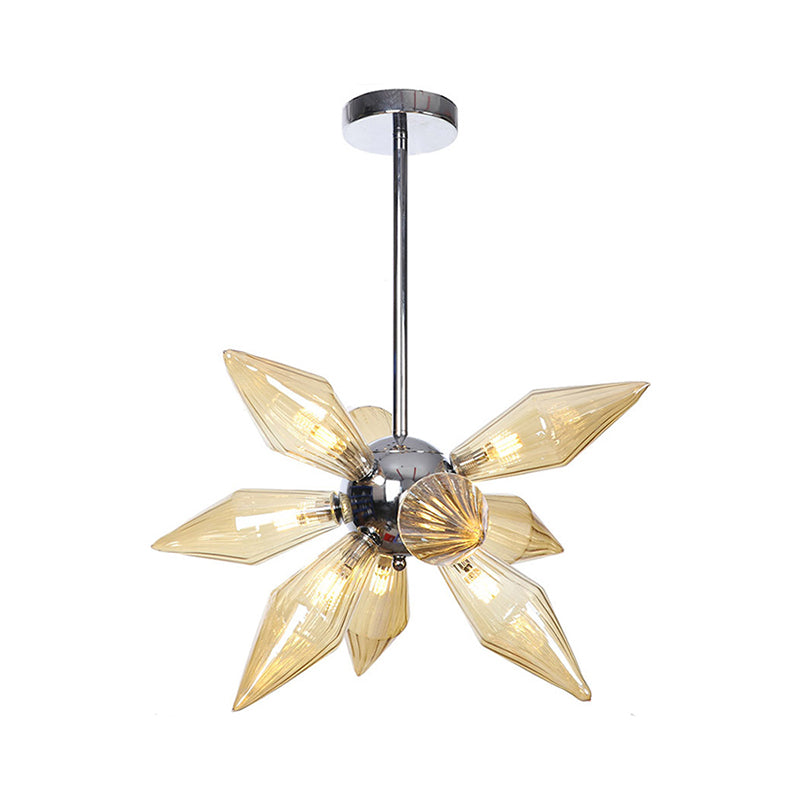 Diamond Clear/Amber Glass Chandelier - Industrial Kitchen Pendant Lighting Fixture (9/12/15 Heads) in Chrome/Gold