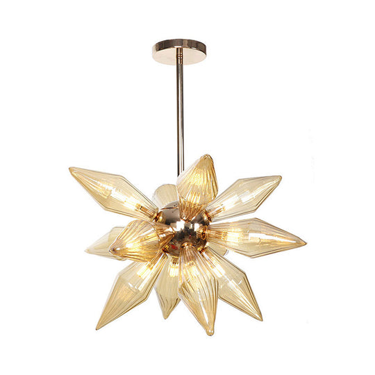 Diamond Clear/Amber Glass Chandelier - Industrial Kitchen Pendant Lighting Fixture (9/12/15 Heads) in Chrome/Gold