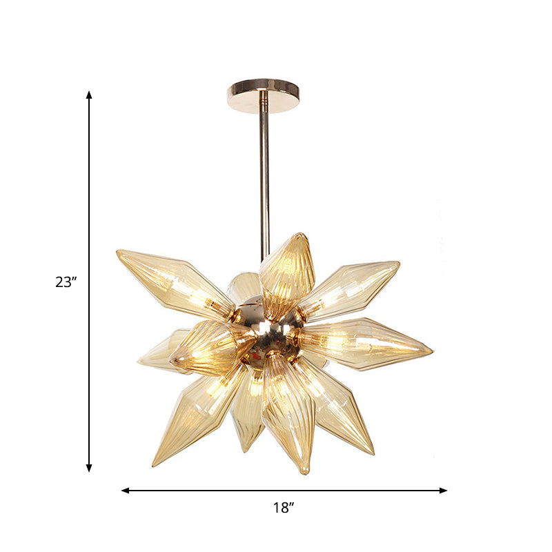 Diamond Clear/Amber Glass Chandelier - Industrial Kitchen Pendant Lighting Fixture (9/12/15 Heads) in Chrome/Gold