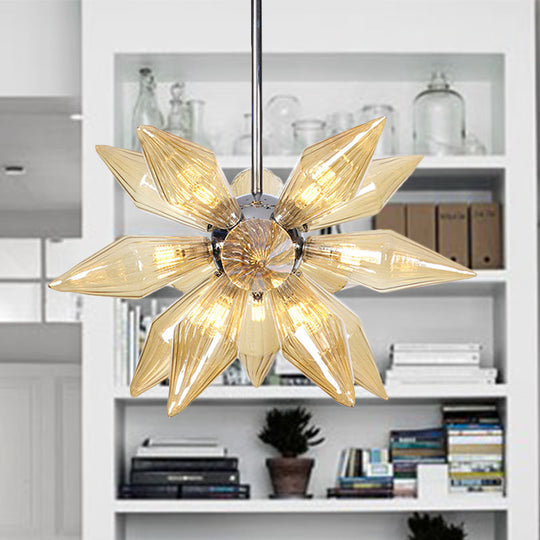 Diamond Clear/Amber Glass Chandelier - Industrial Kitchen Pendant Lighting Fixture (9/12/15 Heads) in Chrome/Gold