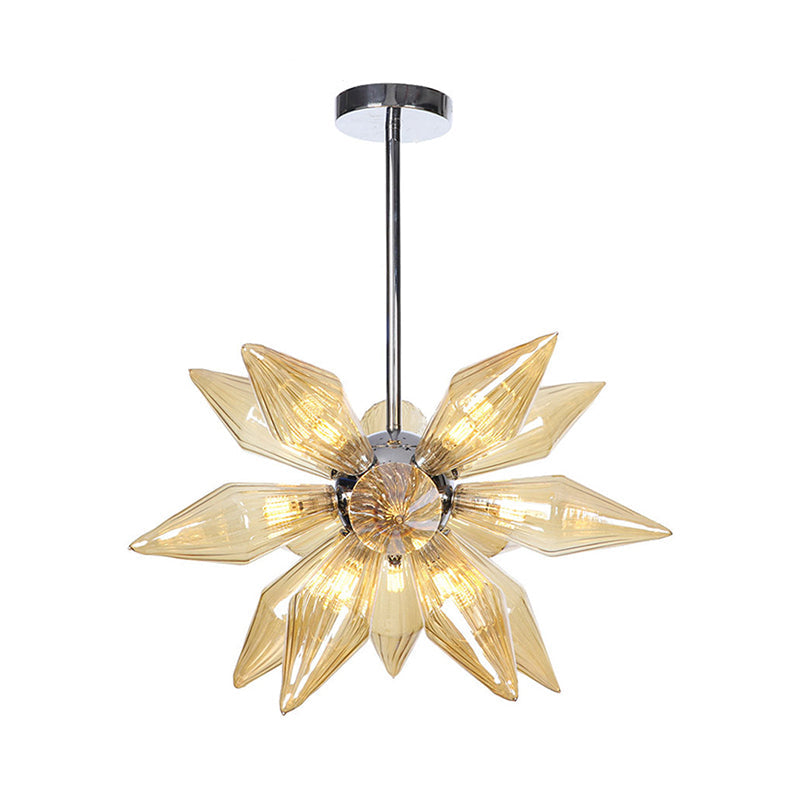 Diamond Clear/Amber Glass Chandelier - Industrial Kitchen Pendant Lighting Fixture (9/12/15 Heads) in Chrome/Gold