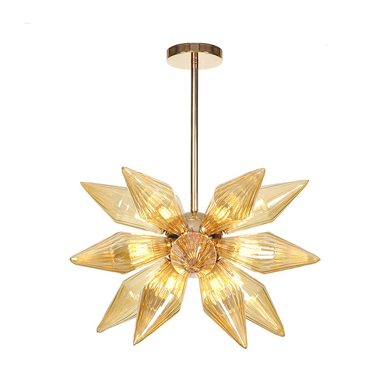 Diamond Clear/Amber Glass Chandelier - Industrial Kitchen Pendant Lighting Fixture (9/12/15 Heads) in Chrome/Gold