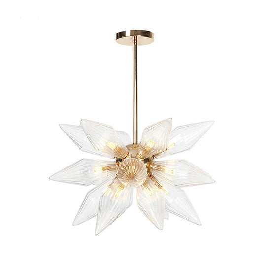 Diamond Clear/Amber Glass Chandelier - Industrial Kitchen Pendant Lighting Fixture (9/12/15 Heads) in Chrome/Gold